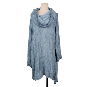 Soft Surroundings Crinkle Asymmetrical Tunic Top Sz M Blue Cowl Neck Long Sleeve